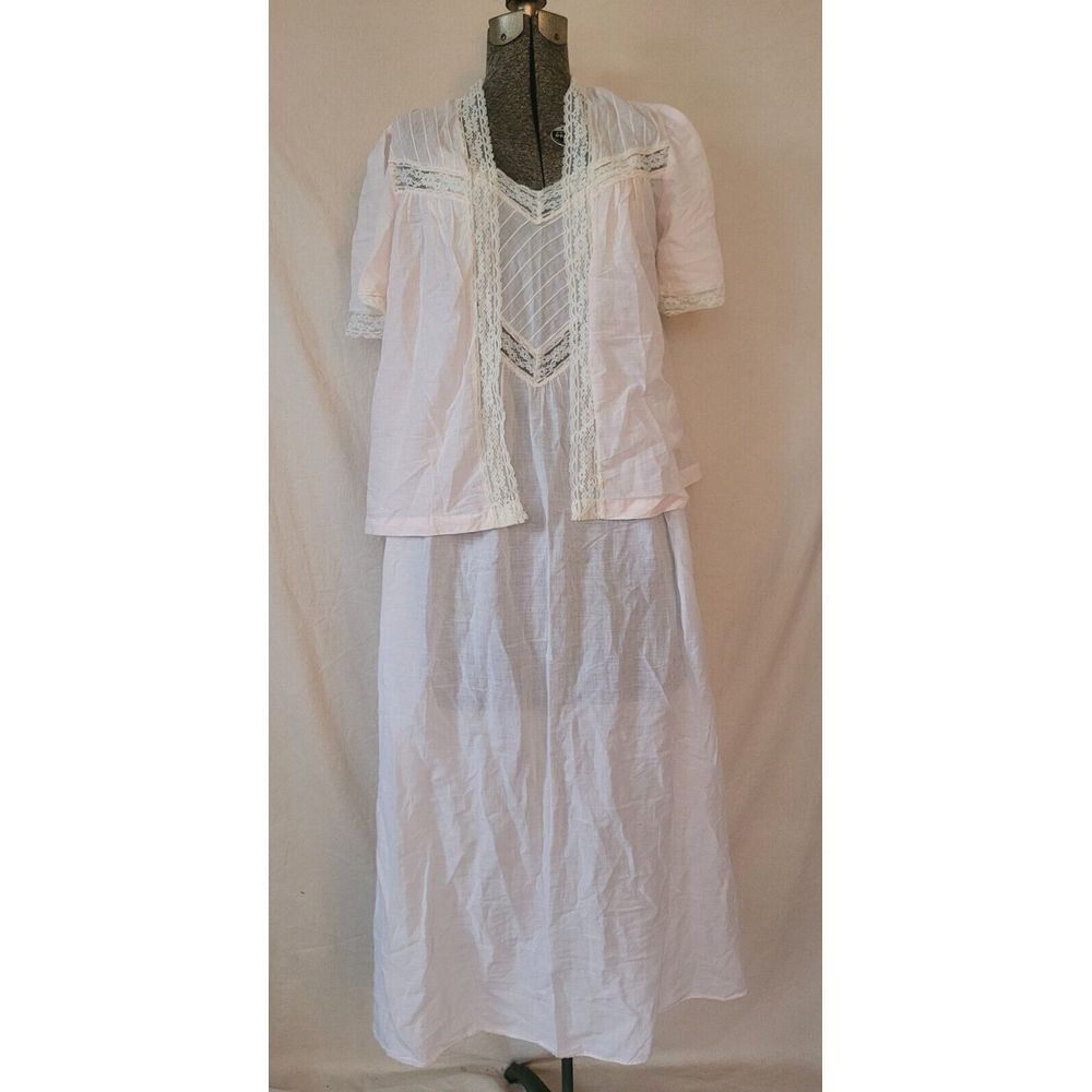 Vintage 60s 70s Nicole Wior Nightgown And Top Set‎ Robe Maxi Sheer Baby Pink M/L